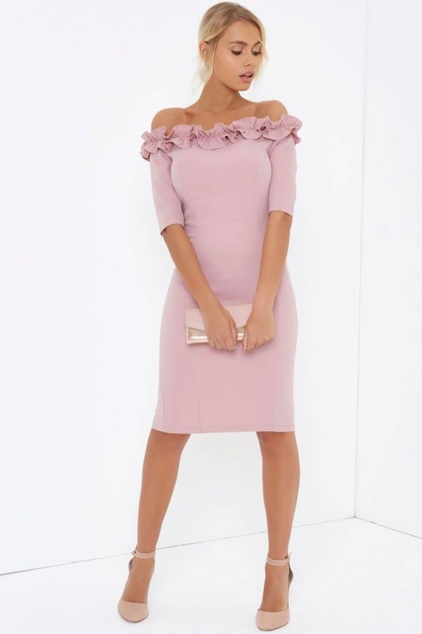Rose Bardot Bodycon Dress size: 10 UK, colour: Pink