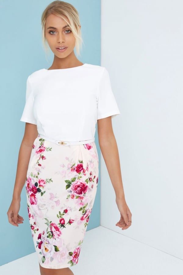 Floral Skirt Bodycon Pencil Dress size: 10 UK, colour: Pri