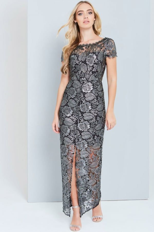 Metallic Black Crochet Maxi Dress size: 10 UK, colour: Bla