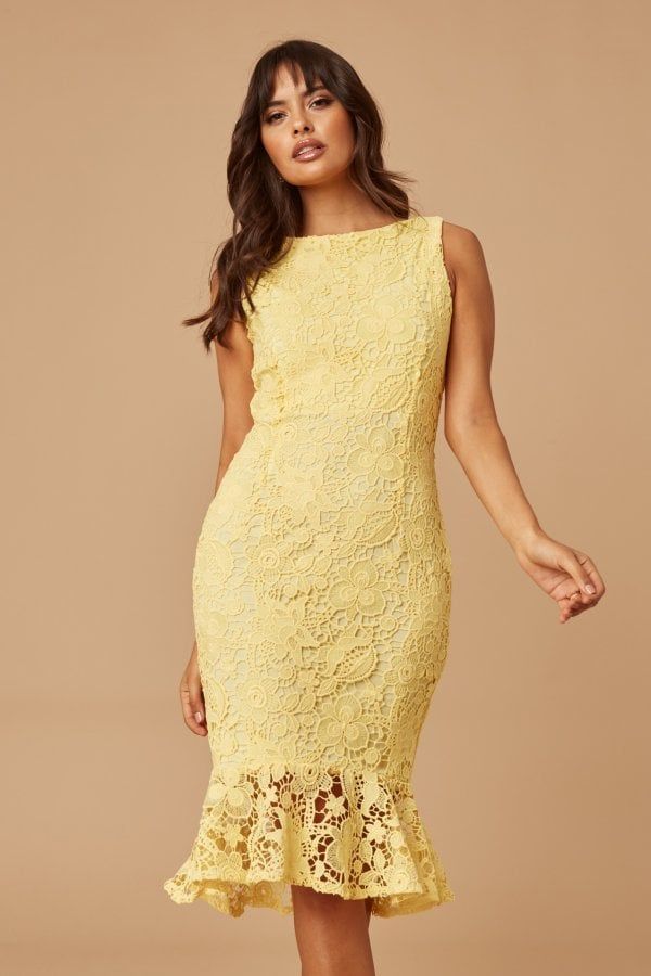 Lemon Peplum Hem Bardot Dress size: 10 UK, colour: Yellow