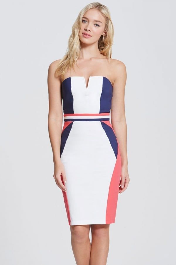 Navy, Cream and Coral Colour Block Dress size: 10 UK, colo