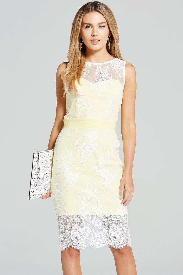 Lemon and Cream Lace Overlay Dress size: 10 UK, colour: Le