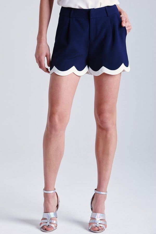 Navy and Cream Scalloped Shorts size: 10 UK, colour: Navy