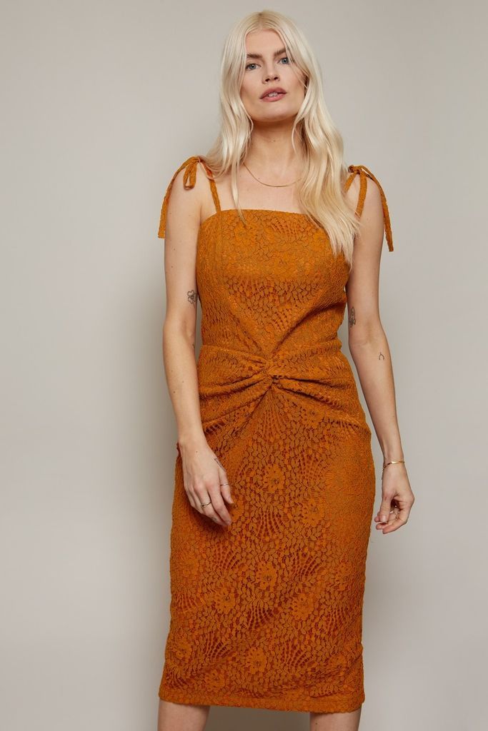 Midi Lace Dress With Tie Detail Straps size: 10 UK, co