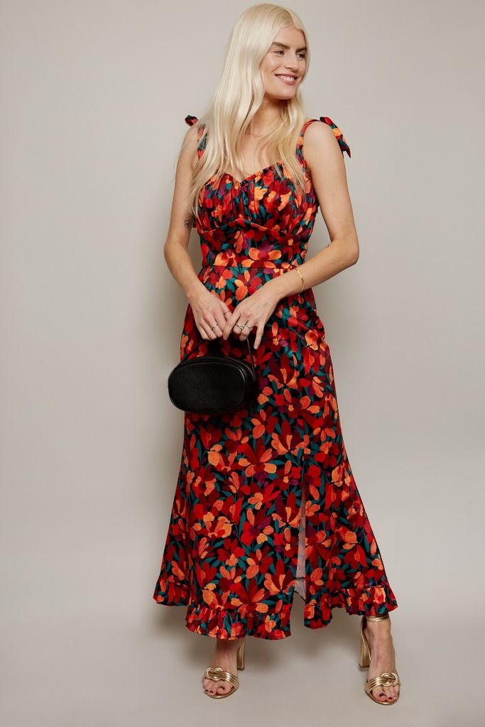Floral Midaxi Dress with Tie Sleeve Detail  size: 10 U