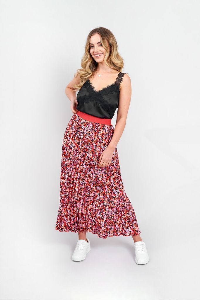 Printed Pleated Midi Skirt size: 10 UK, colour: Red Ba