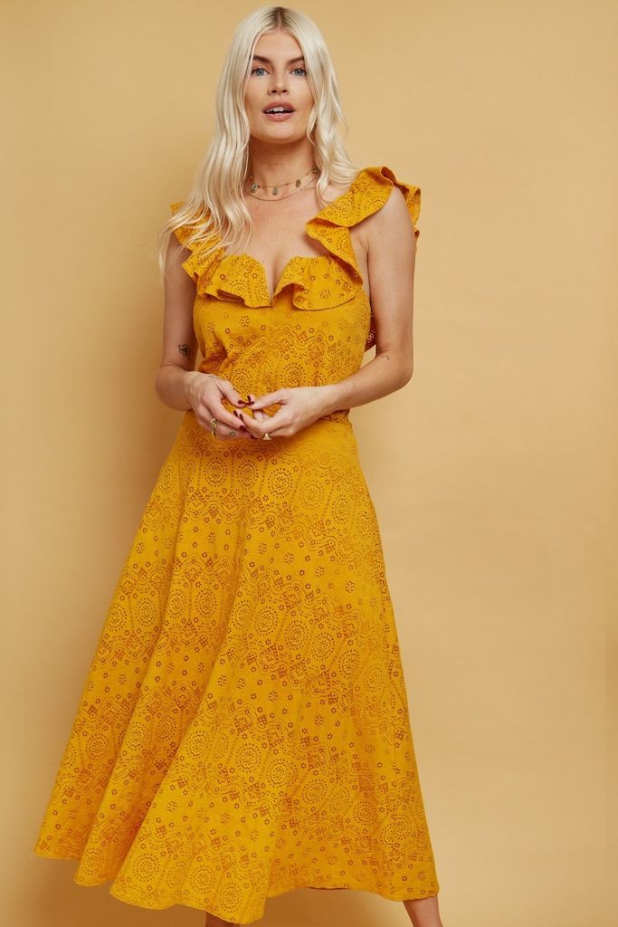Livia Sunflower Cutwork Midi Dress size: 10 UK, colour