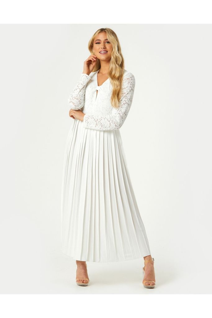 Fable White Lace Pleated Midaxi Dress size: 10 UK, col