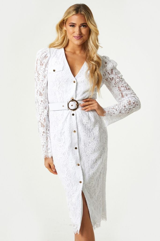Fable White Lace Belted Shirt Dress size: 10 UK, colou