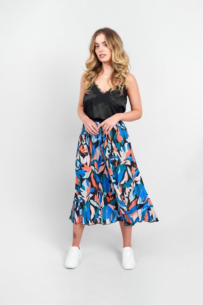 Printed Pleated Midi Skirt size: 10 UK, colour: Blue B