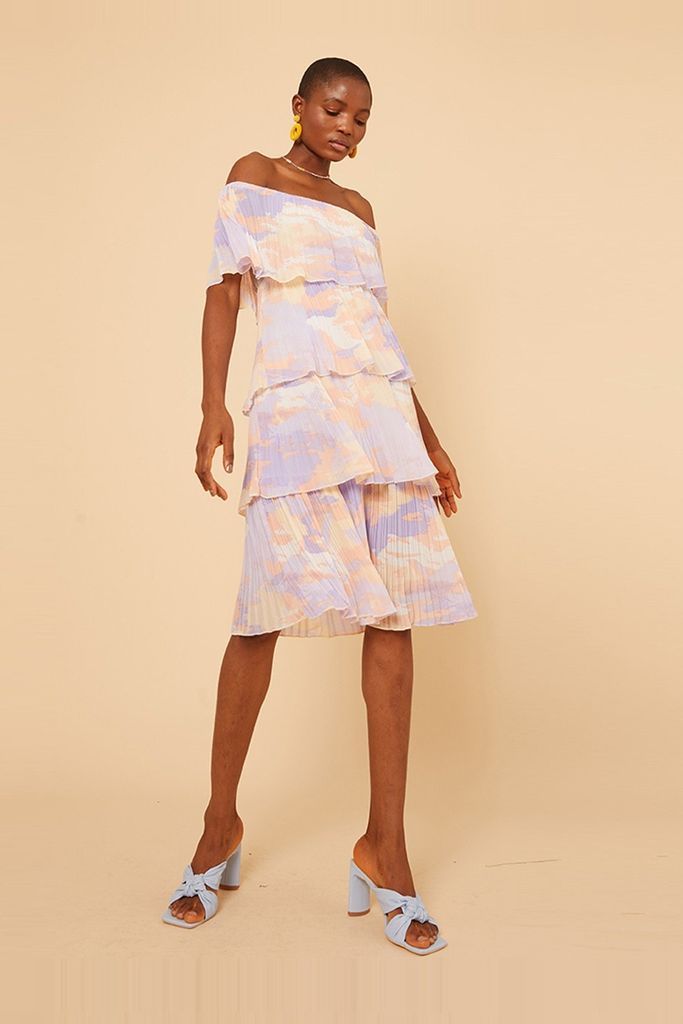 Marble Print Bardot Layered Midi Dress size: L, colour