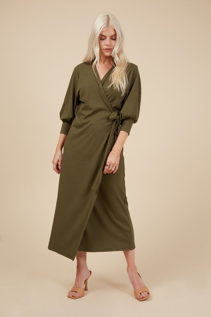 Khaki Midi Wrap Dress size: 10 UK, colour: Khaki