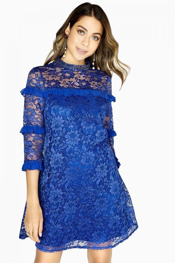 Maria Lace Shift Dress With Frills size: 10 UK, colour