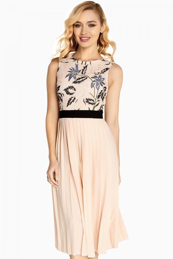 Luna Embroidered Midi With Pleated Skirt size: 10 UK,