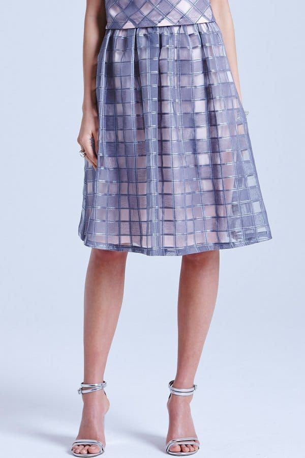Grey and Pink Organza Gingham Skirt size: 10 UK, colou