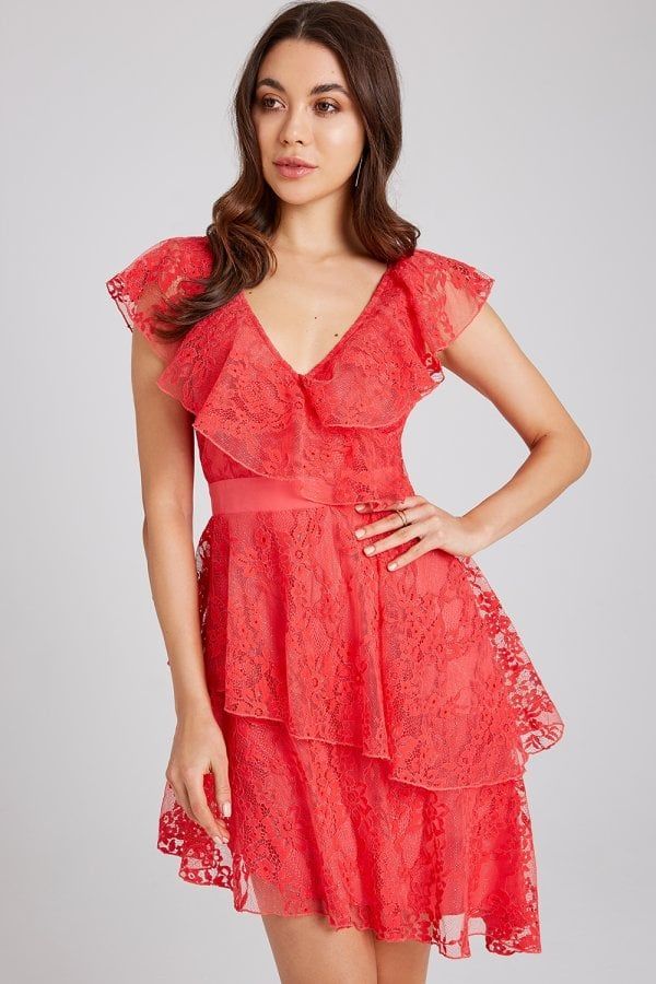 Selma Poppy Lace Frill Dress size: 10 UK, colour: Popp