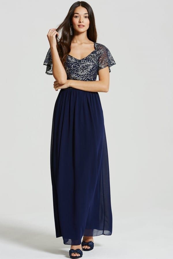 Navy and Gold Maxi Sequin Dress size: 10 UK, colour: N