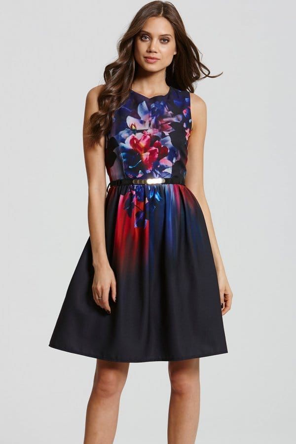 Floral Placement Print Fit and Flare Dress size: 10 UK