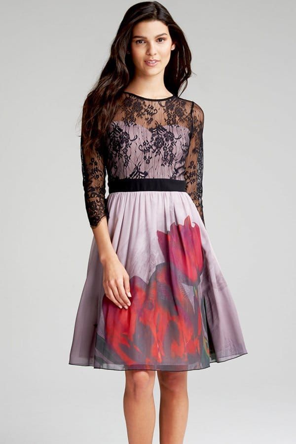 Lace and Print Dress size: 10 UK, colour: Mink