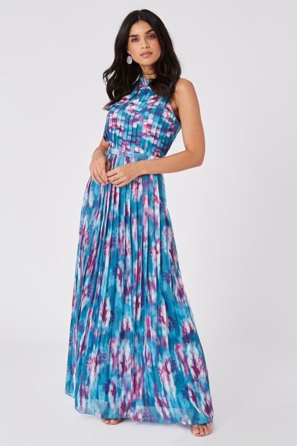 Sumner Blue Tie-Dye Print Pleated Maxi Dress size: 10