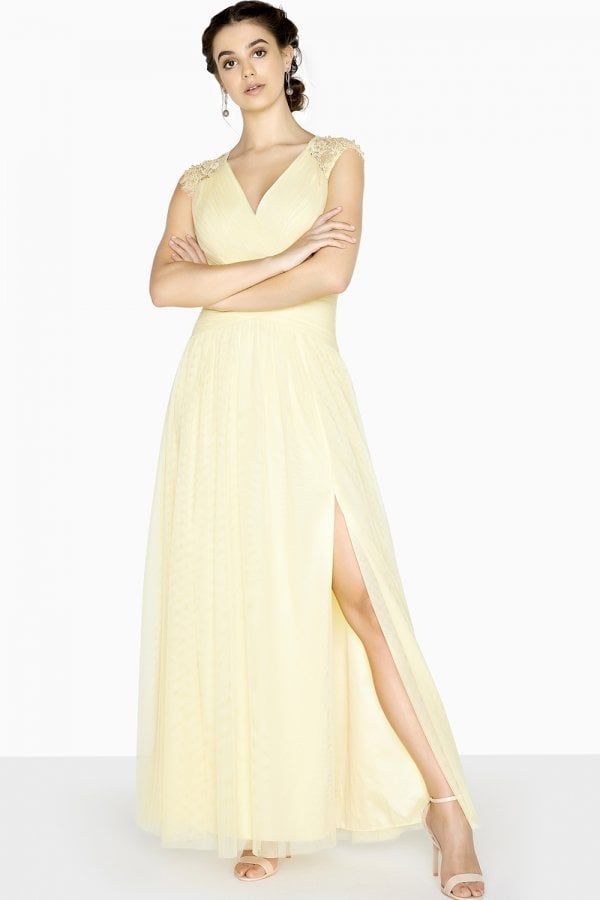 Keyhole Back Maxi Dress colour: Lemon, size: 10 UK