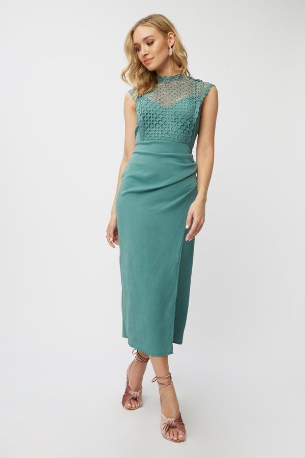 Layla Nile Blue Geo-Lace Midaxi Dress size: 10 UK, col