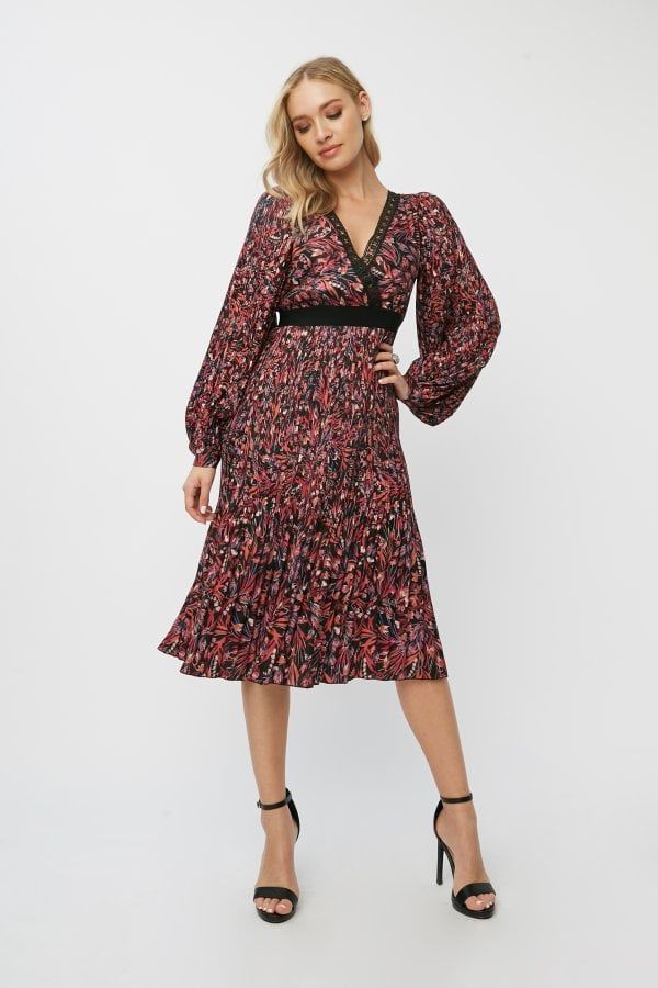 Rocco Paisley-Print Pleated Midi Dress size: 10 UK, co
