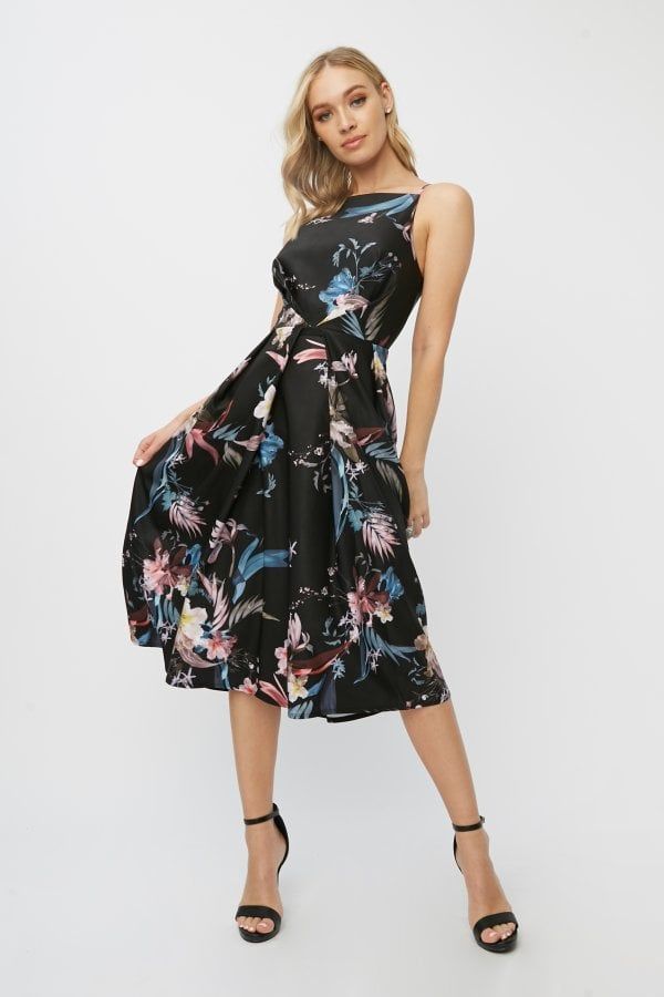 Laurel Black Floral-Print Midi Skater Dress size: 10 U