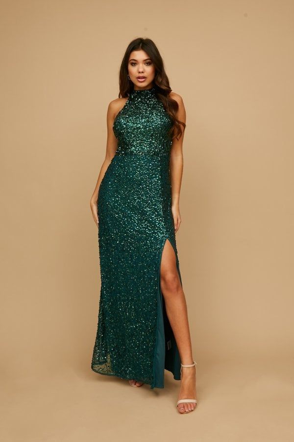 Nicky Teal Sequin Maxi Dress size: 10 UK, colour: Teal