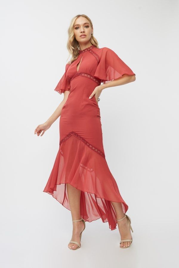 Luisa Marsala Lace-Trim Maxi Dress size: 10 UK, colour