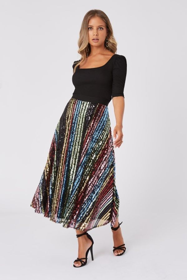 Trixie Rainbow Sequin Midi Skirt size: 10 UK, colour: