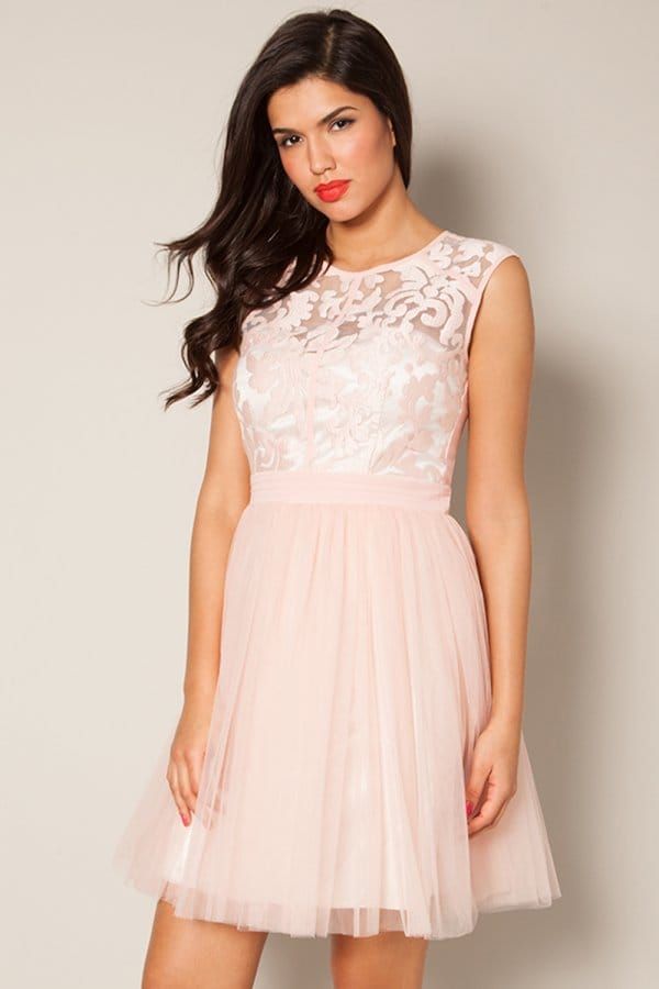 Pink Floral Lace Prom Dress size: 10 UK, colour: Pink