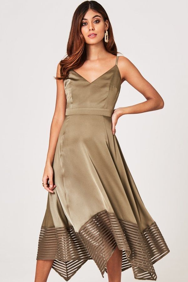 Laurie Khaki Satin Midaxi Dress size: 10 UK, colour: K