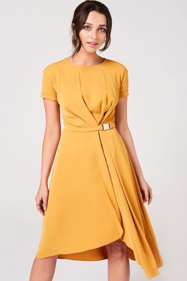 Penelope Spice Gold Asymmetric Midi Wrap Dress size: 1