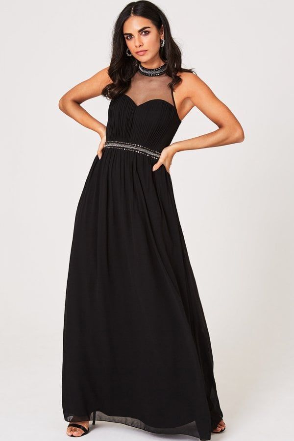 Shauna Black Embellished Maxi Dress size: 10 UK, colou