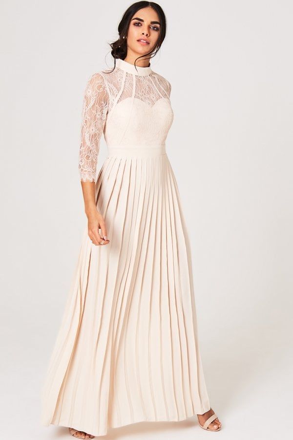 Emmy Nude Lace Pleated Maxi Dress size: 10 UK, colour: