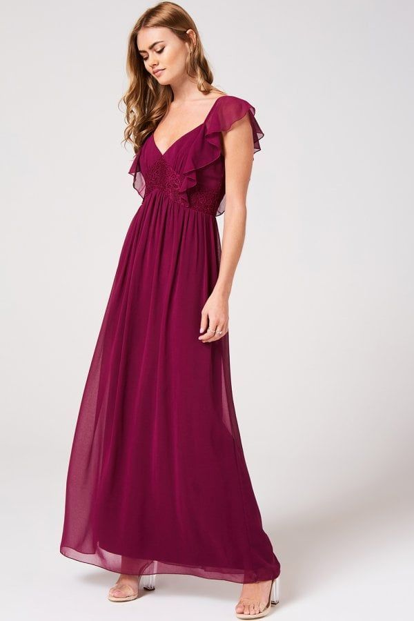 Nikki Mulberry Lace And Frill Maxi Dress size: 10 UK,
