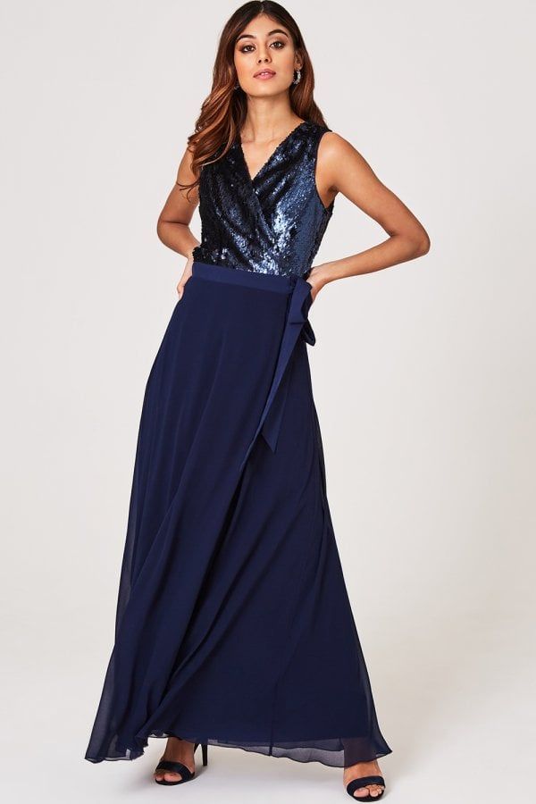 Josie Navy Sequin Maxi Wrap Dress size: 10 UK, colour: