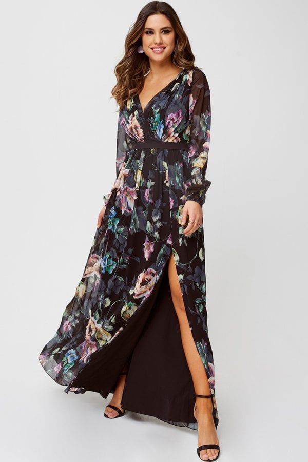 Lea Floral-Print Mock Wrap Maxi Dress size: 10 UK, col