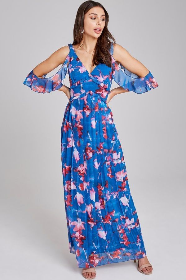Mattie Floral-Print Cold-Shoulder Maxi Dress size: 10