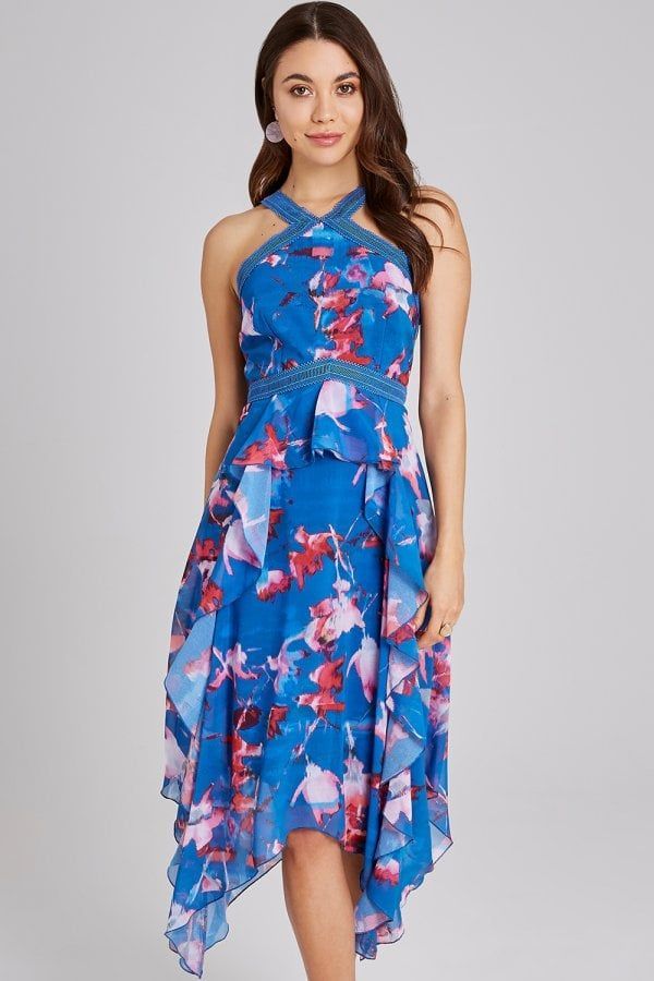 Mattie Floral-Print Frill Midaxi Dress size: 10 UK, co