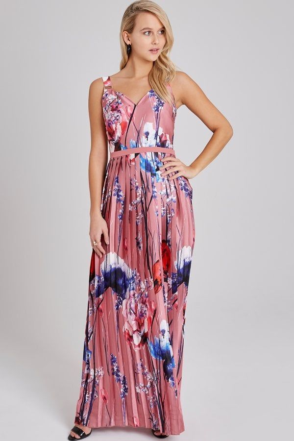 Elva Floral-Print Pleated Maxi Dress  size: 10 UK, col