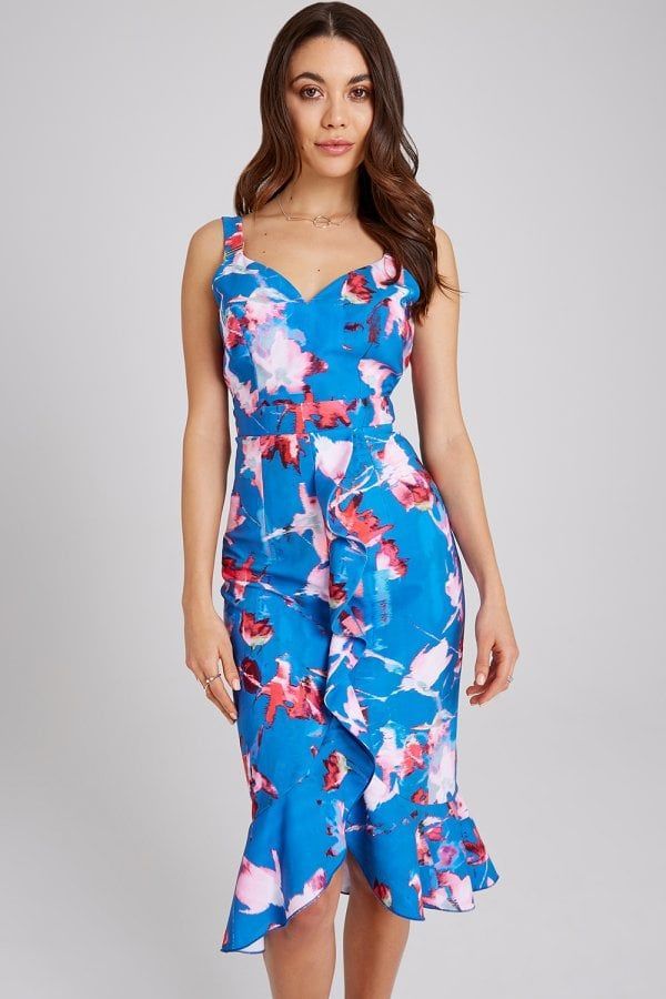 Mattie Floral-Print Bodycon Midi Dress size: 10 UK, co