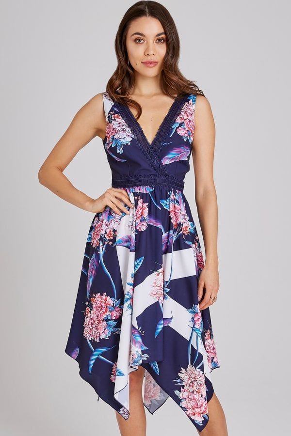 Maeve Floral-Print Hanky-Hem Midi Dress size: 10 UK, c