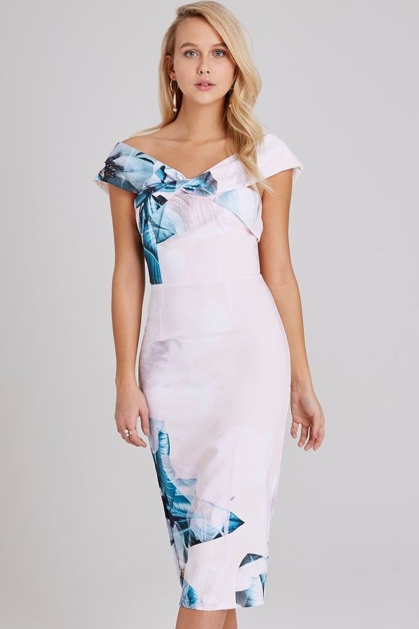 Kaitlin Placement-Print Bardot Midi Dress size: 10 UK,