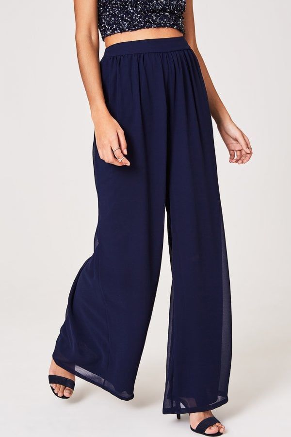 Mandy Navy Wide-Leg Trousers Co-ord size: 10 UK, colou