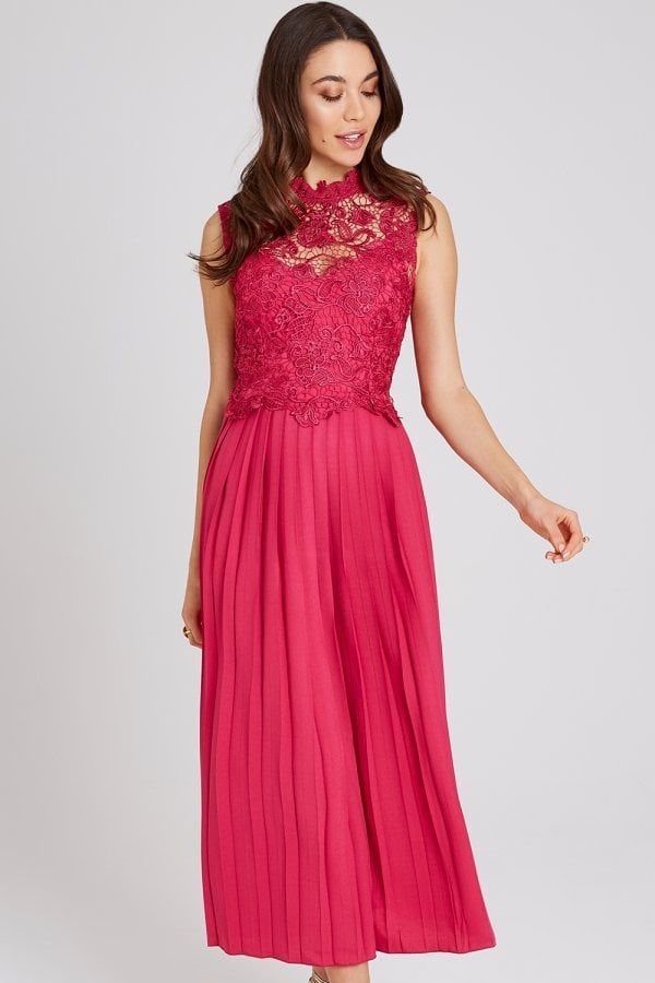 Frances Hot Pink Lace Midaxi Dress size: 10 UK, colour