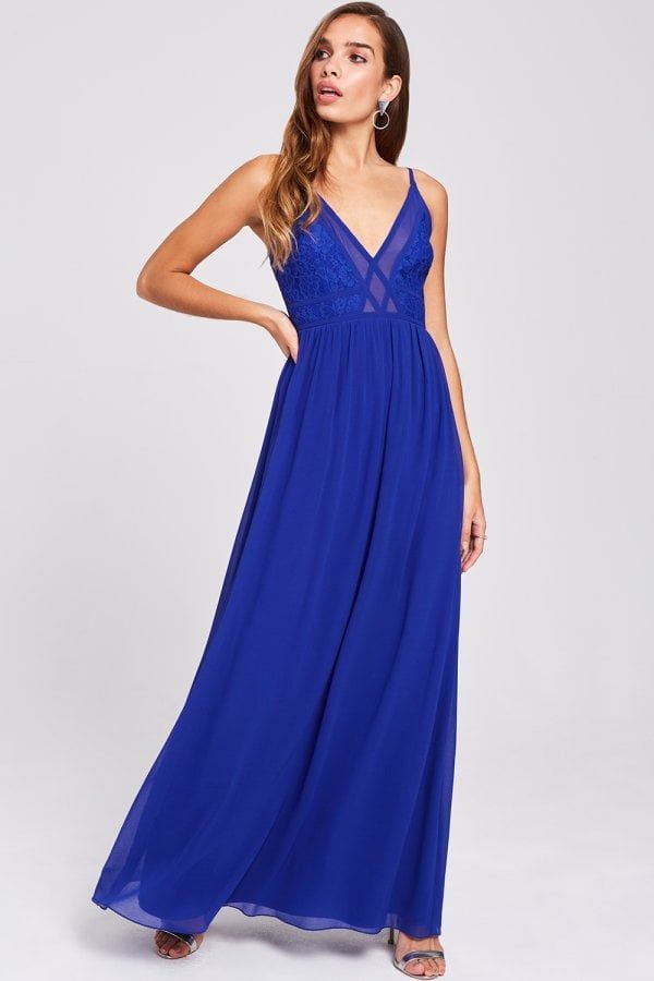 Sian Cobalt Lace Bodice Maxi Dress size: 10 UK, colour