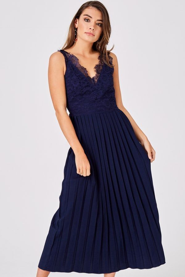 Ellis Navy Pleated Midaxi Dress size: 10 UK, colour: N