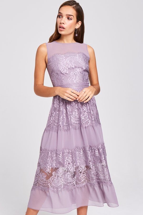 Paige Lavender Lace Midi Dress size: 10 UK, colour: La